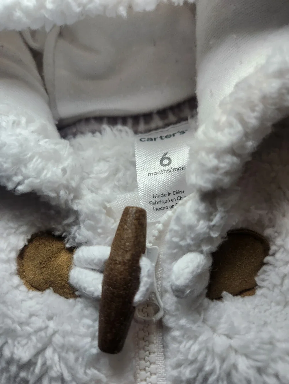 Carter's White Plush Hooded Footed Baby One-Piece Bear Ears 6months